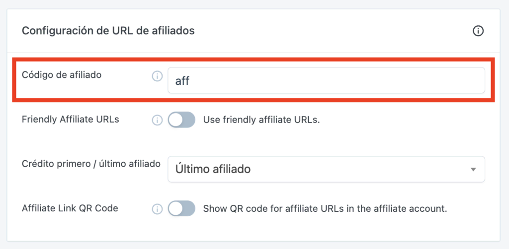 Ajustes de URL de afiliados en SliceWP