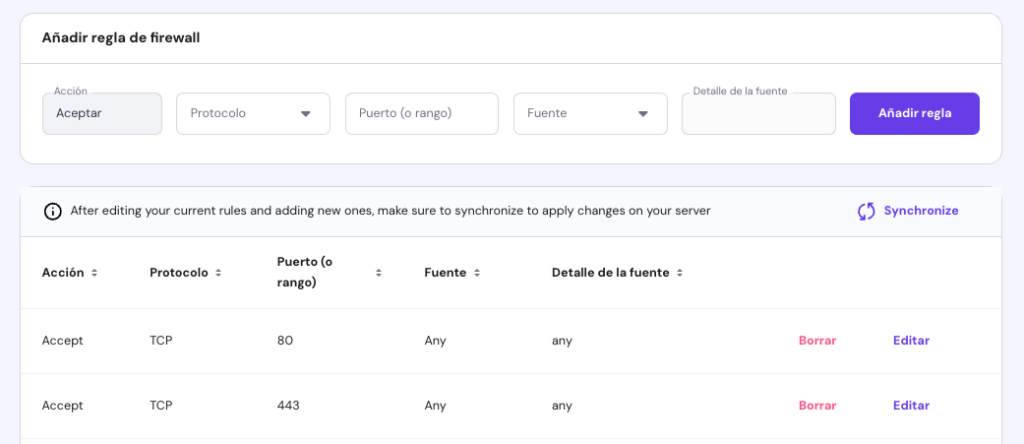 Añadiendo regla de firewall en el VPS de Hostinger