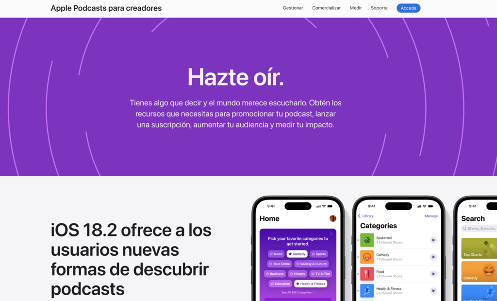 Sitio web de Apple Podcasts 