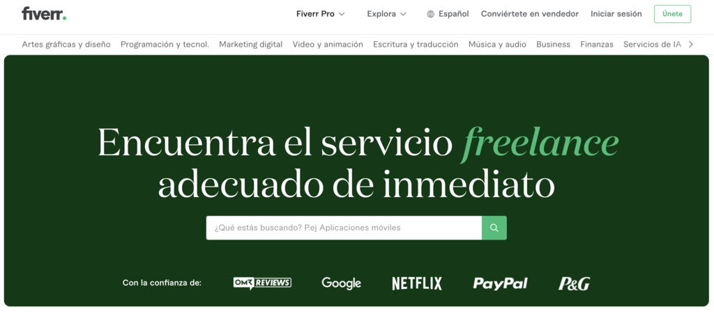 Sitio web de Fiverr