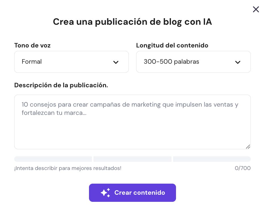 Generador de blogs con IA de Hostinger