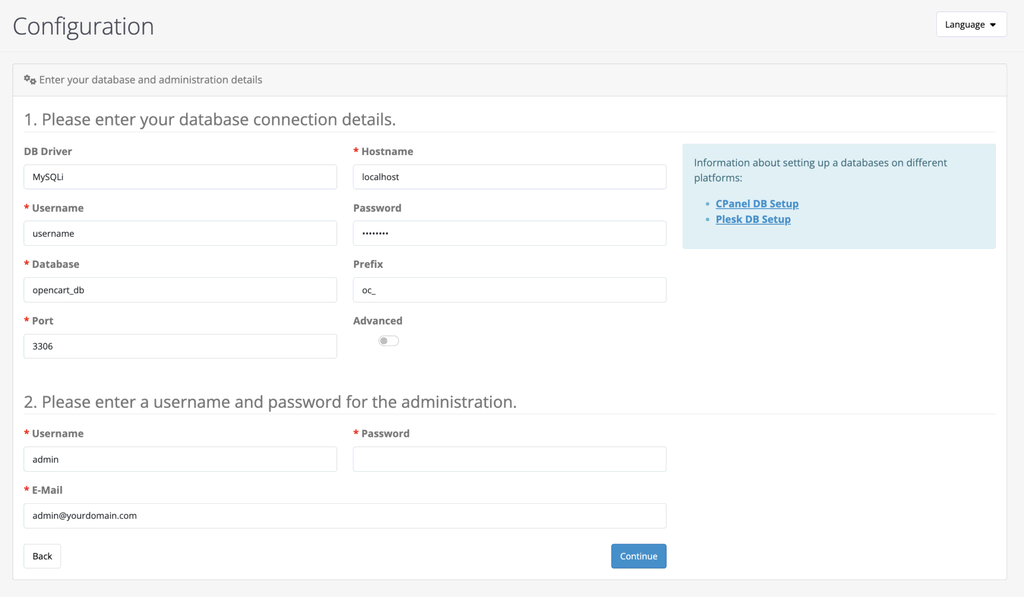 Ajustes de configuración de OpenCart