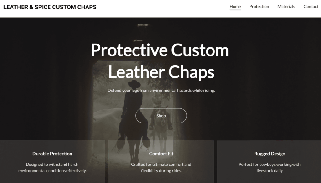 Sitio web de Leather and Spice Custom Chaps