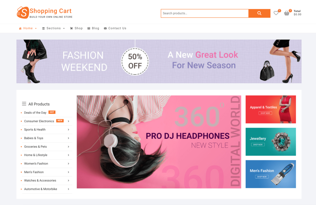 Plantilla ShoppingCart para WordPress