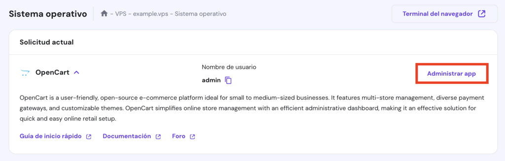 Sistema operativo del VPS en hPanel