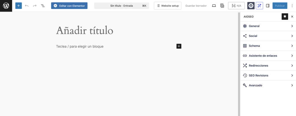 Ajustes de AIOSEO en el editor de WP