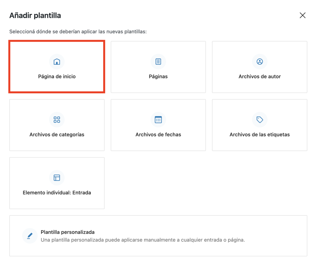Opción de añadir plantillas de WordPress
