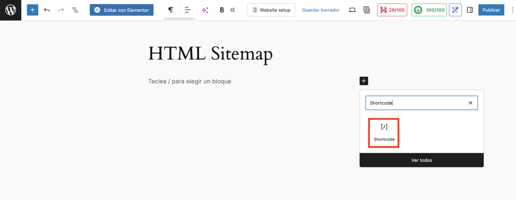 Añadir shortcode en WordPress