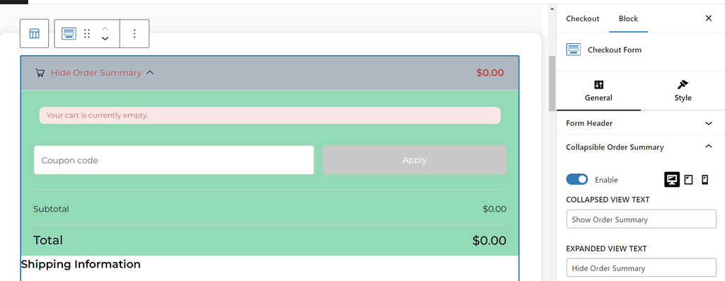 Opción de Checkout plegable en FunnelKit