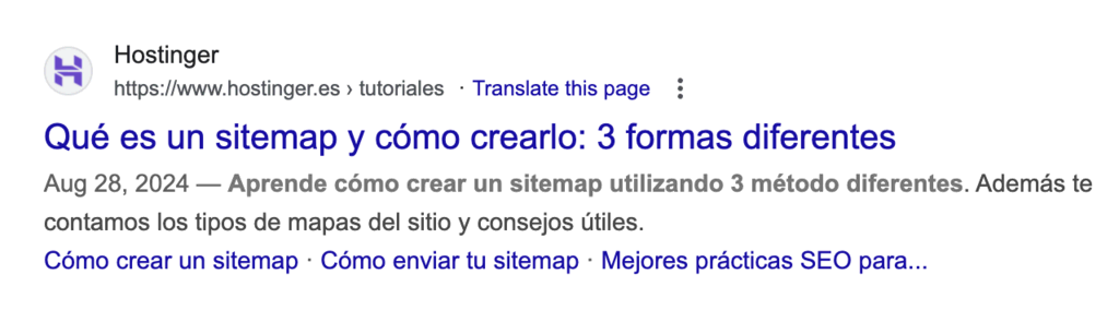 Ejemplo de resultado en la SERP