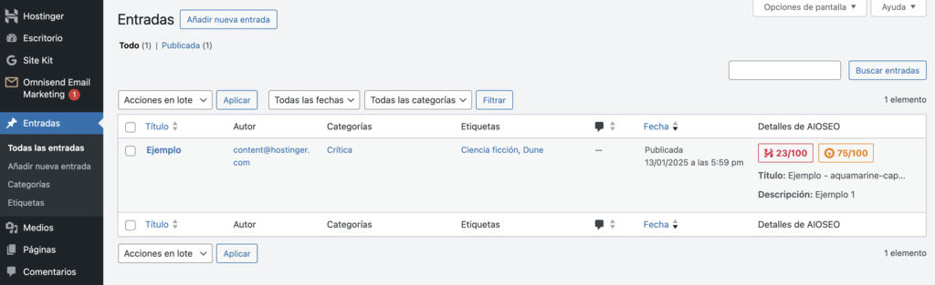 Sección de entradas de WordPress