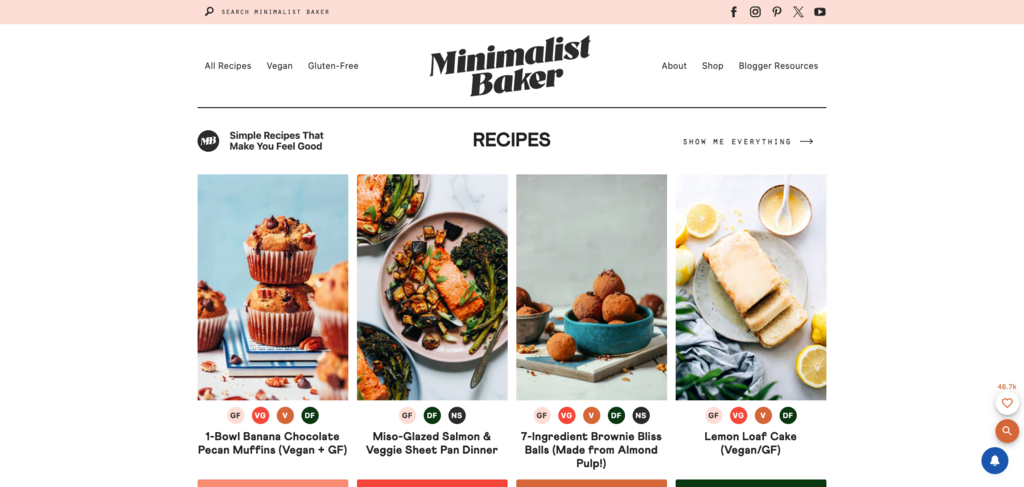 Sitio web de Minimalist Baker