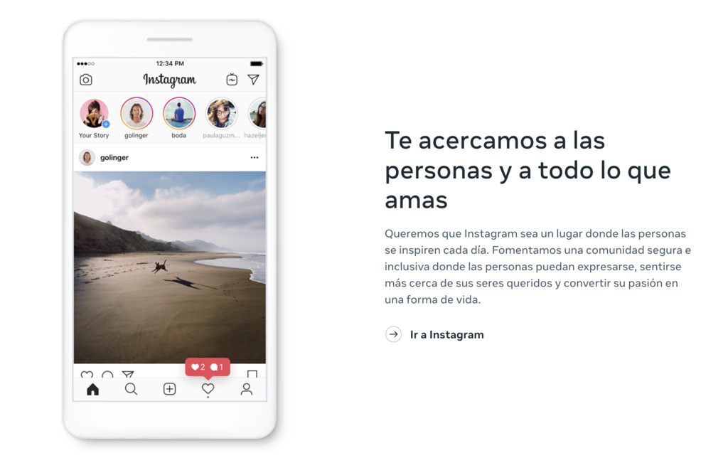 Sitio web de Meta explicando Instagram